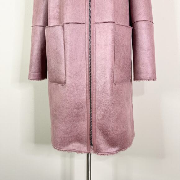 NEW DKNY | Mauve Pink Hooded Faux Shearling Long Zip Winter Coat Jacket XL NWOT - Picture 4 of 13